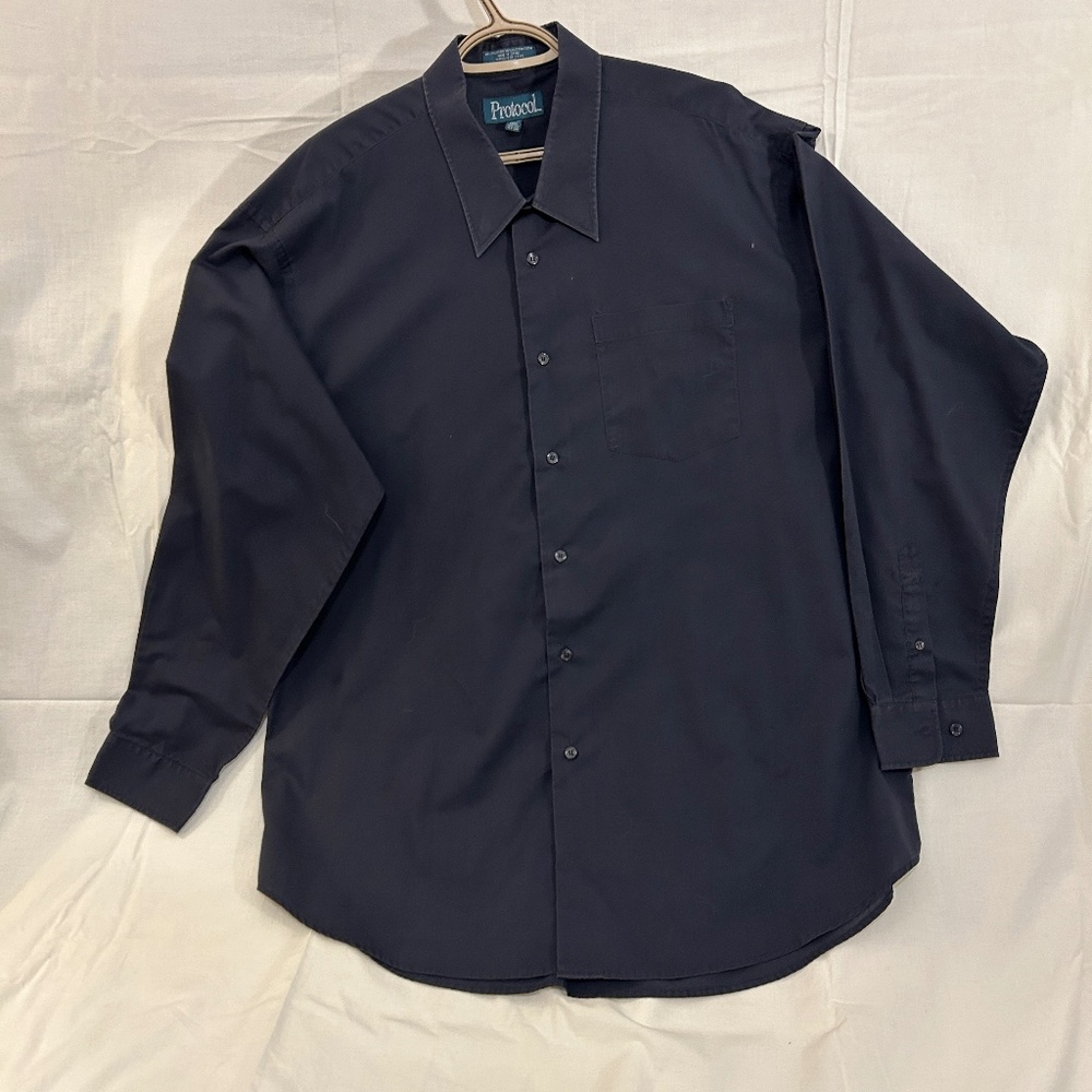 Men's Long Sleeve Navy Blue Dress Shirt from Protocol Size 18.5